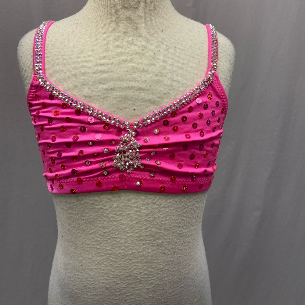 Custom pink bra top lots of Swarovski rhinestones size adult XS dance costume